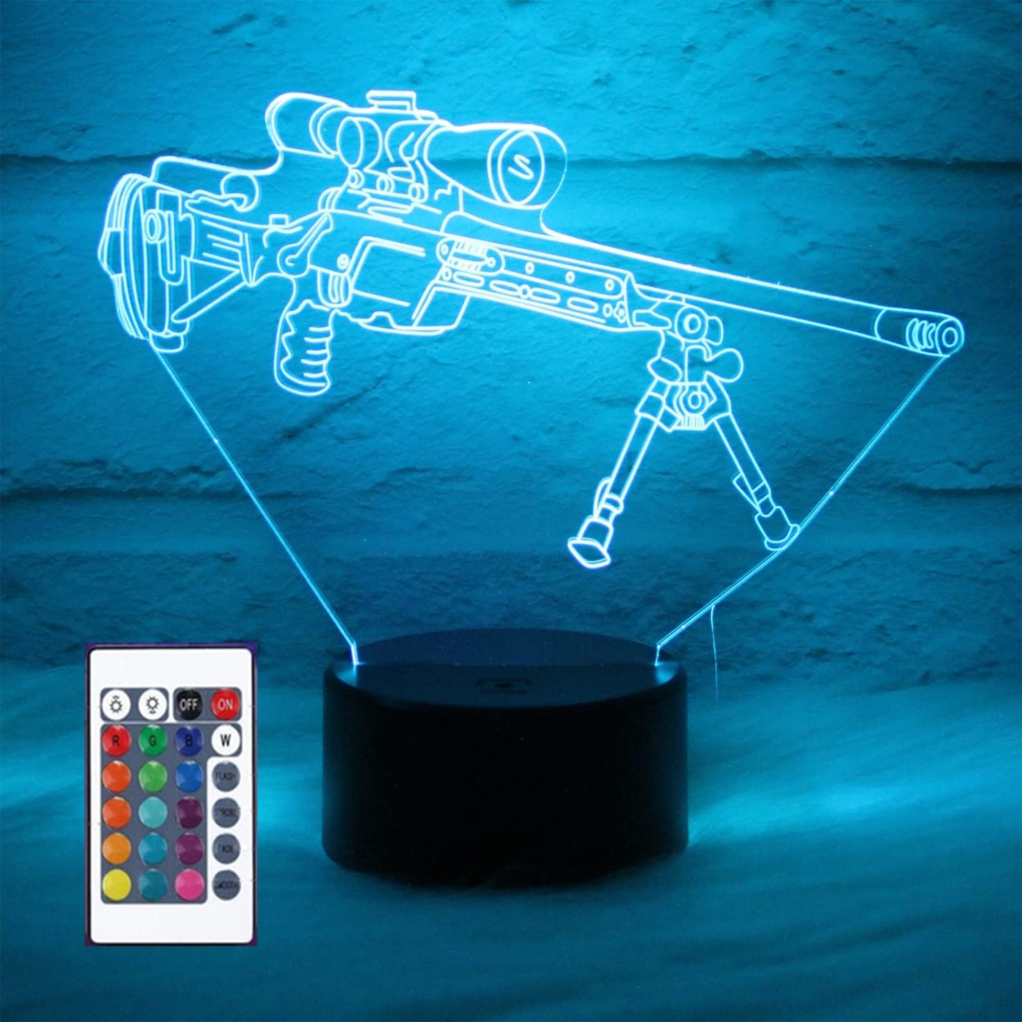 YSTIAN 3D Illusion Gun Night Light - Remote Control, Dimmer, 16 Colors Changing - USB \u0026 Battery Powered - Cool Stuff for Your Room - Gift for Gamer, Gaming Decor for Boys Room